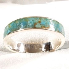 925 STERLING SILVER ETERNITY BAND STACK STYLE TURQUOISE SIZE 7 RING 2.2g