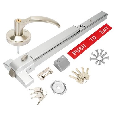suermany Push Bar Panic Exit Device With Alarm External Lever, Silver