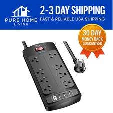 Compact 8-Outlet Power Strip with Surge Protection & 4 USB Ports -  Certified