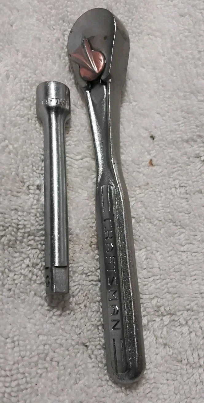 2pc CRAFTSMAN 1/4" DRIVE " V" RATCHET & 3" EXTENSION SET VINTAGE USA 🇺🇸