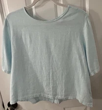 NWT C & C California  Women’s Size L Aqua Linen Button Back Top Blouse