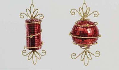 Verspiegelte Süßigkeiten rot/gold Christbaumschmuck 16 cm Packung x2 sortiert