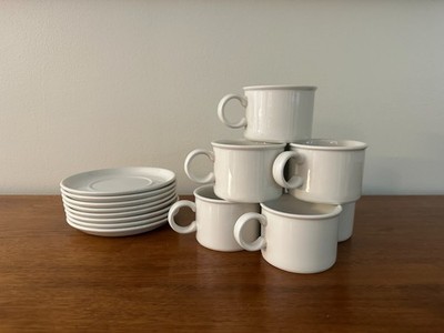 Midwinter Stonehenge White Cups and Saucers Set of 8 England Vintage 1980s