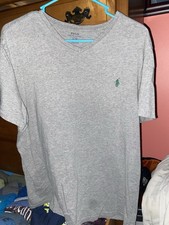 Polo Ralph Lauren Men Short Sleeve Gray T-Shirt V-Neck Size L Green Pony Cotton
