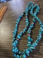 Two Strand Turquoise Choker Necklace,assorted shapes,silver beads