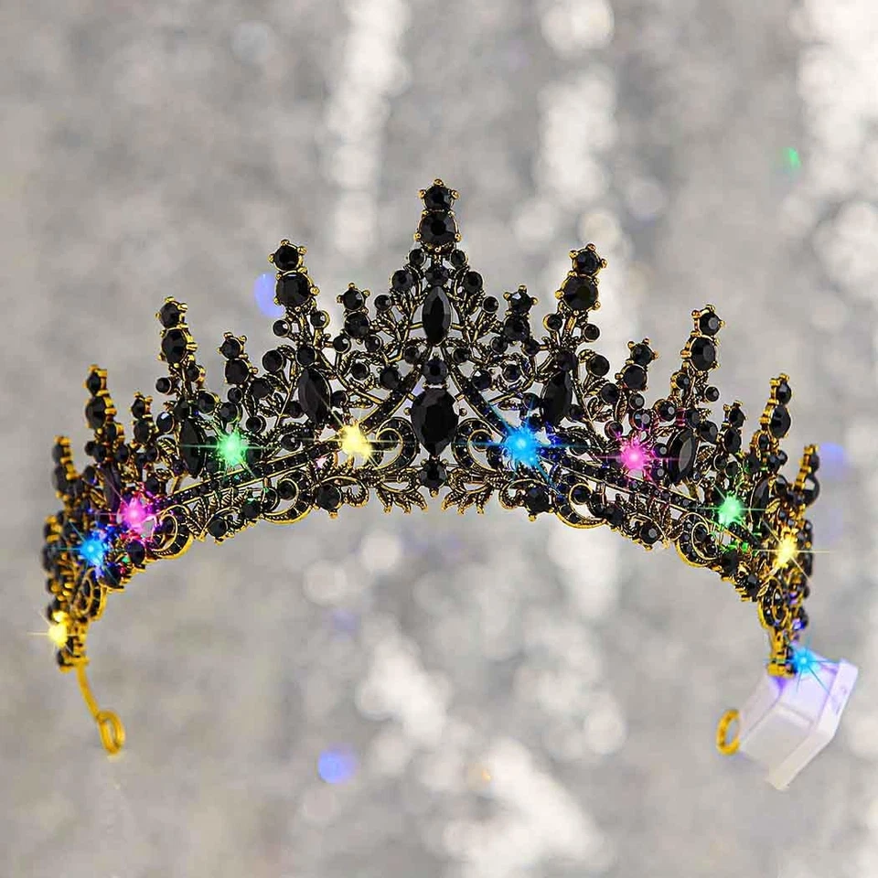 Corona de Halloween iluminada tocado negro pelo gótico para (color negro claro,... Foto 4 de 4