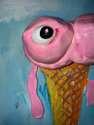 Eyes Cream Clay 8x10 Acrylic Surreal Pop Art Canvas Original One of One