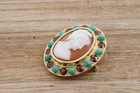 585/14ct Gold 13.3 Grams Brooch Pendant Gem Turquoise Garnet Agate 30 x 44mm