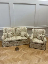 OOAK New Dollhouse Miniature Artist Signed Hand Crafted Chair & Settee/Loveseat-