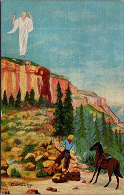 L.H. Dude Larsen A Cowboy's Vision 1938 Religious Western Art Postcard