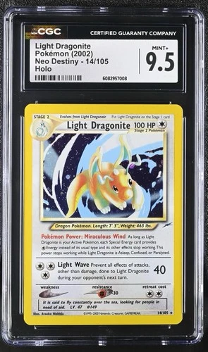 🐉✨ CGC MINT+ 9.5 | Light Dragonite 14/105 Holo | Neo Destiny