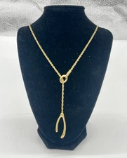 Madewell Gold Wishbone Charm Necklace Lariat Casual Boho Party Jewelry Gift