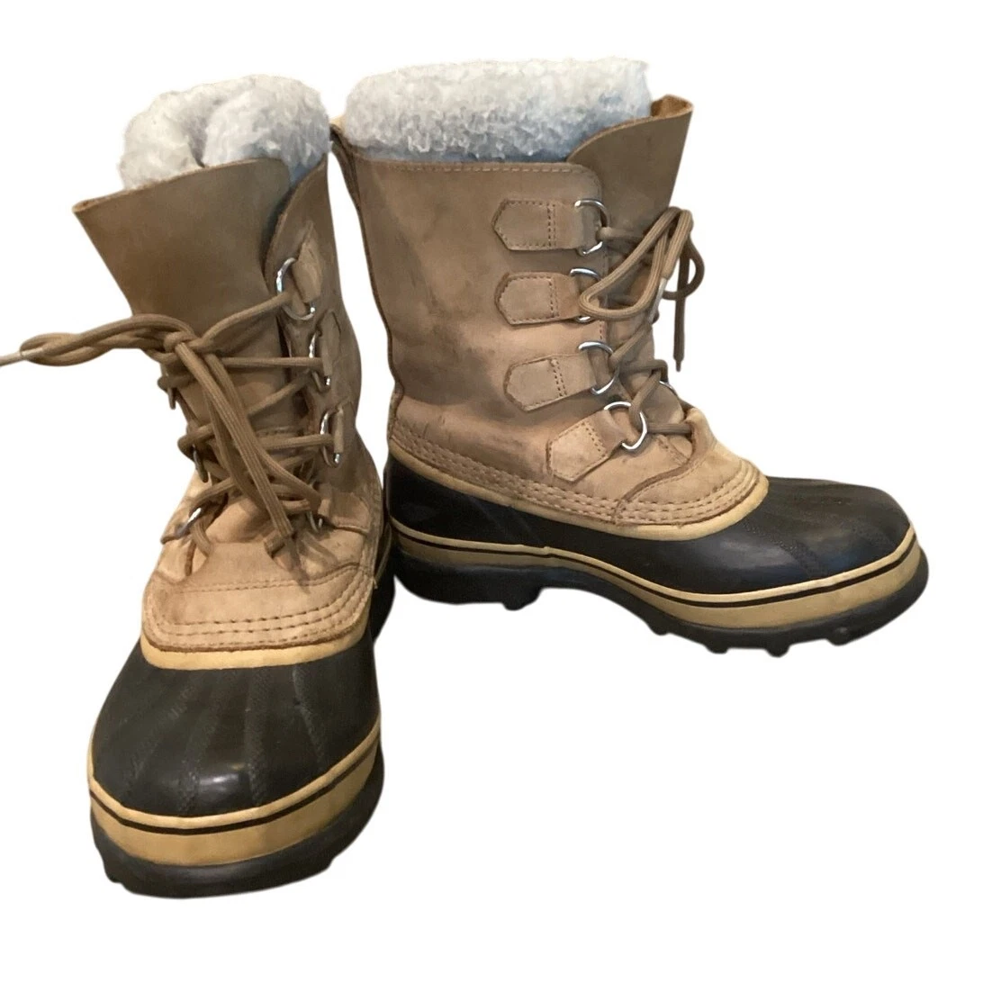 Sorel Women Caribou Winter Boots US 6 EU 37 Fleece Trim Nubuck Rubber Snow Boots