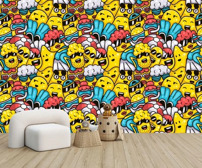 Moderne Doodle Kinderzimmer Tapete Wandbild abnehmbar abwaschbar abziehen & kleben