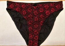 Vintage Jolie Silky Bikini Panties Black With Red Lace Size 7 Second Skin