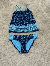 Justice Girls Swimsuit Sz 12 Multicolor Paisley Print 2 Piece Adjustable Straps