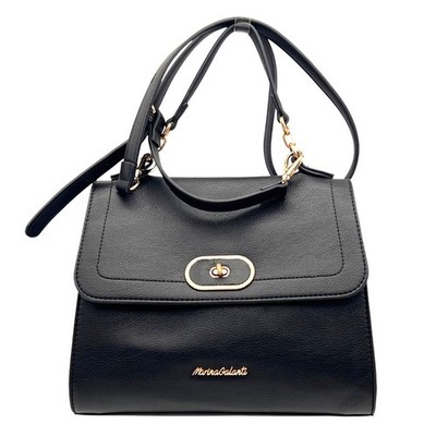 Marina Galanti Black Faux Leather Handbag With Gold Accents & Adjustable Strap