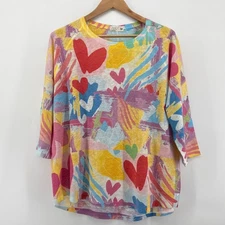 Atelier 5 by Gozde Yilmaz Womens Medium Heart Print Lightweight Top Oversized