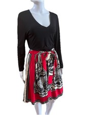 DKNY Size M (8-10) Black True Love Scarf Print Silk Skirt Mock 2pc Dress $275