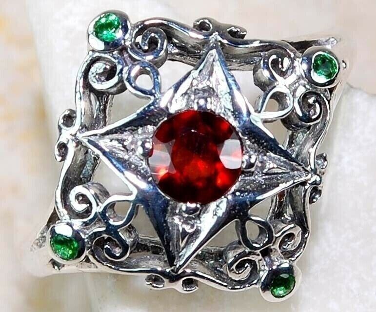 1CT Heat Treated Green Tourmaline 925 Sterling Silver Filigree Ring Sz 8 F3-8