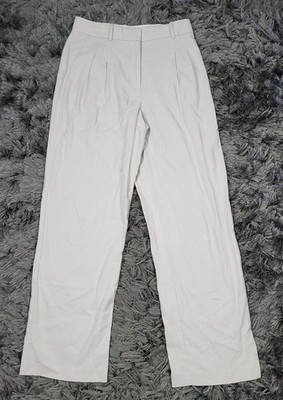 Open Edit Pants Womens 8 Off White Linen Blend Pleated Straight Twill Dress Work