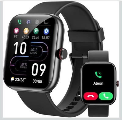 Smart Watch Fitness Tracker Bluetooth Call Heart Rate Sleep Monitor Black Aleon