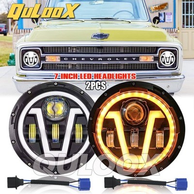 Pair 7  Inch Round LED Headlight Hi-Lo Beam Bulb For Chevy C10 C20 C30 K10 G20