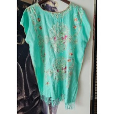Boho Embroidered Fringe Festival Long Tunic Top Cover Up Dress One Size