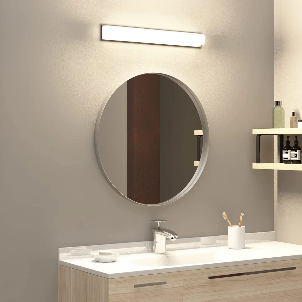 Espejo circular montado en la pared de 28 pulgadas - Panel de vidrio redondo de níquel cepillado plateado,... Foto 2 de 4