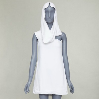 FERRAGAMO Maximilian Davis 2023 Runway Bridal white hood crepe mini dress IT42 M