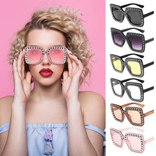Sunglasses Oversized Big Square Diamond Crystal UV400 Retro Rhinestone Frames