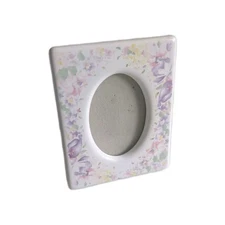 Vintage Ceramic Oval Mini Flower Picture Frame 2X3in Cottagecore Country Purple