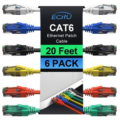 6 Pack 20 FT Cat6 24AWG UTP RJ45 Network LAN Patch Ethernet Cord Cable Router