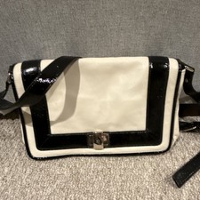 kate spade new york White Black Patent Shoulder Bag Silver Hardware, Brand Card