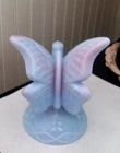 Vintage FENTON glossy blue burmese butterfly on branch Impressed Fenton logo