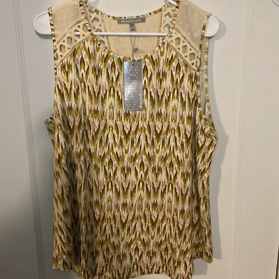 New Daniel Rainn Crochet Swiss Dot Printed Knit Tank Top Waicy Oat Size XL