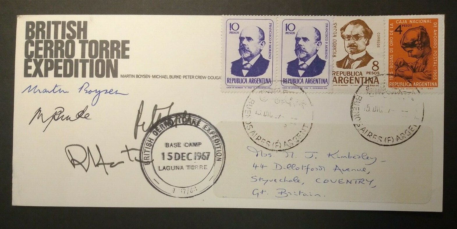 1967 Signed Postcard Boysen Burke Crew Hastings British Cerro Torre Expedition