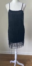 Windsor Women's Medium Black Flapper Fringe Mini Dress FLAWED