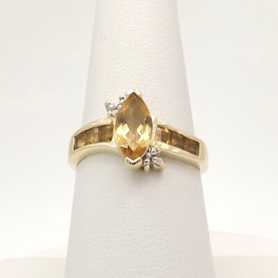 10k Gold Marquise Citrine Natural Diamond Bypass Ring sz7