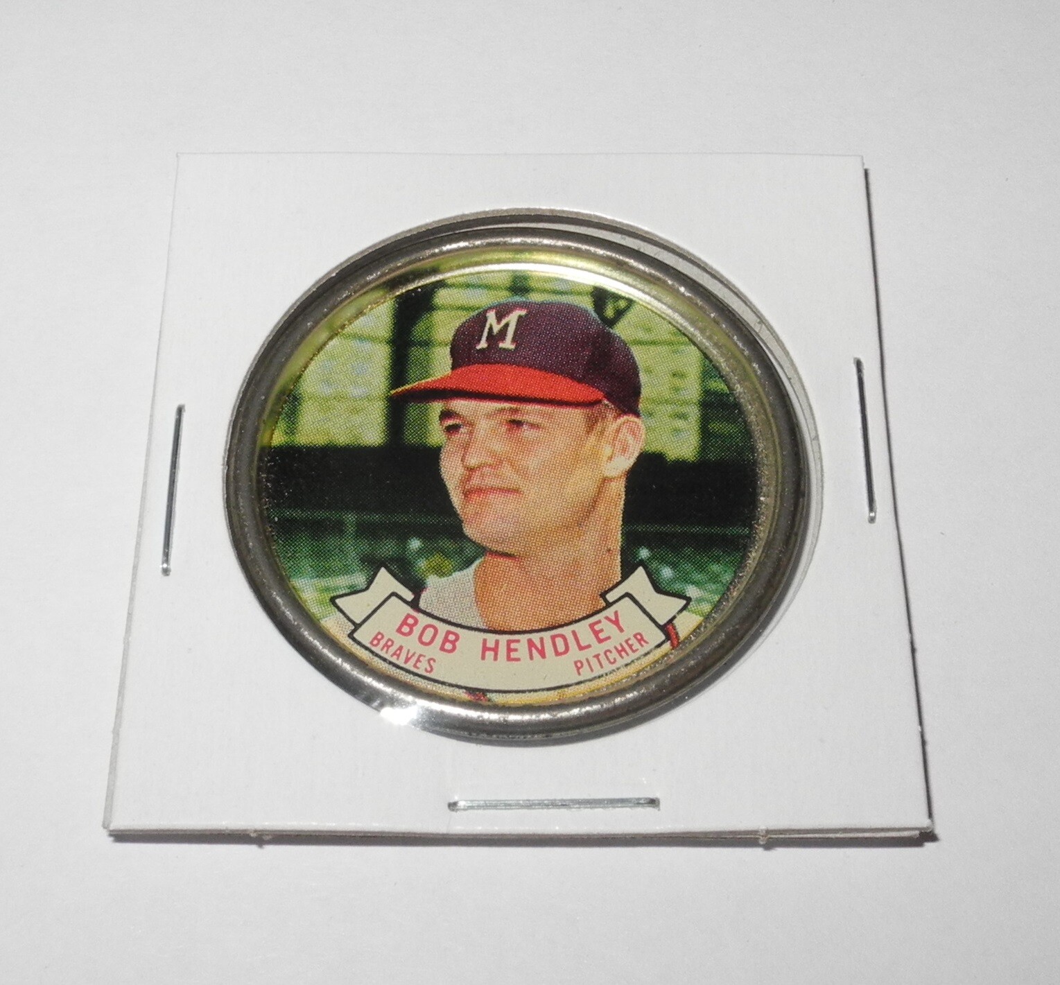 1964 Topps Baseball Coin Pin #94 Bob Hendley Milwaukee Braves Excellent