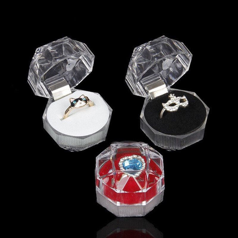 Trendy Transparent Plastic Box Polychromatic Ring Display Jewellery ...