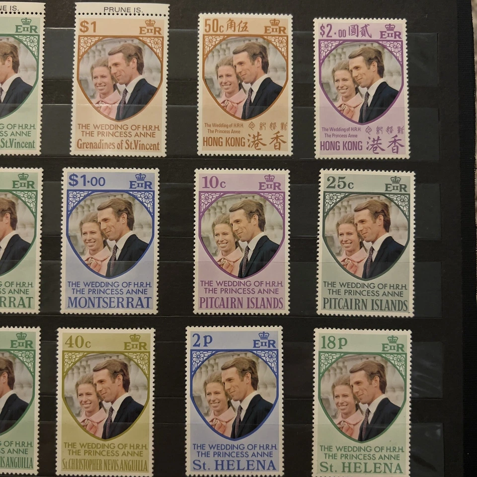 LOTE DE SELLOS DE BODA DE PRINCESA ANNE COLONIA BRITÁNICA CARGADOS COMO NUEVOS INCL. HONG KONG Foto 3 de 4