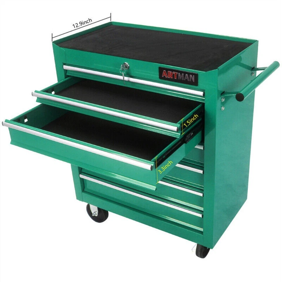 7 Drawers Rolling Tool Box Cart Tool Storage Cabinet Steel Lockable Tool Chest - Image 3 of 4