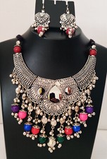 Vintage Rhinestone Necklace Belly Dance Hippie Jewelry Tribal Fashion Kuchi ATS