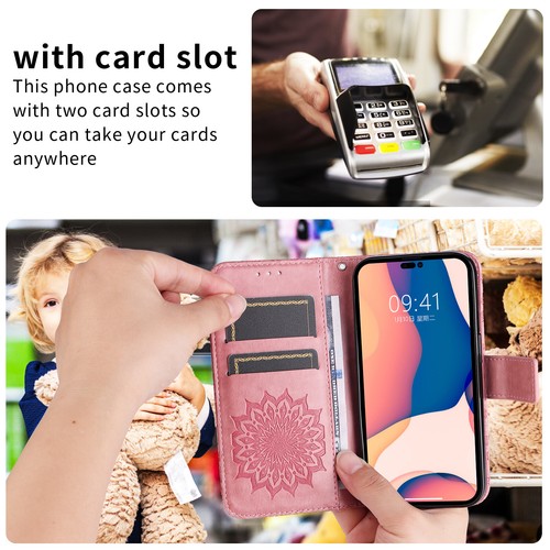 Phone Cover for Samsung S23 A34 Sun Flower Embossed PU Leather Flip Wallet Case - 第 5/20 張圖片