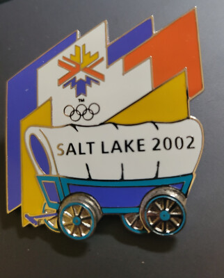 2002 Salt Lake City SLC Winter Olympic Games Covered Wagon Rolling Wheels Pin