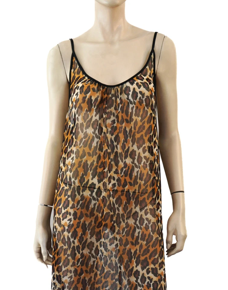 LISA NORMAN Talla M Vestido sin Mangas Estampado Animal Chifón Camisón Foto 4 de 4