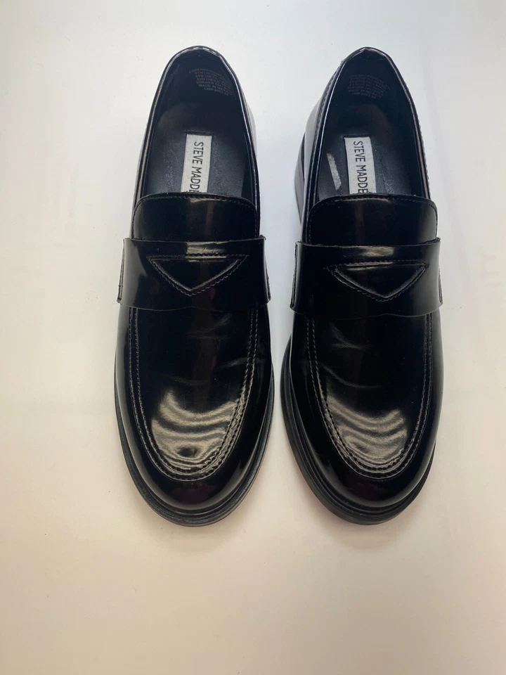 Steve Madden Womens Black Patent Leather Leedan Penny Loafer Sz 8 - Image 2 of 4
