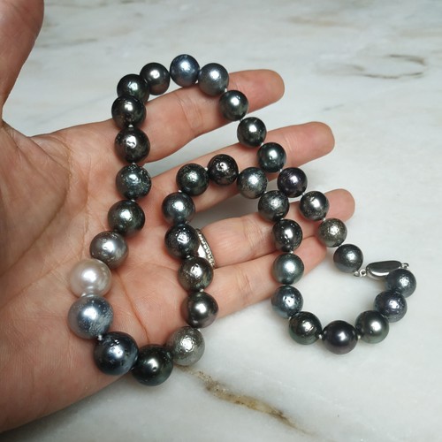 B-Ware Südsee Tahitiperlen Perlenkette Collier Barock Ø9,9-11,9mm 44,5cm RUND - Bild 5 von 6