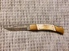 RITE EDGE GENUINE STAG HANDLE & DAMASCUS BLADE FOLDING KNIFE Nice